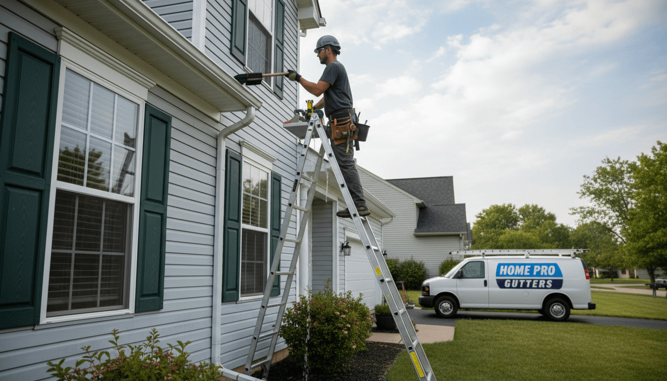 Gutter repair technician working on a residential home in Buffalo