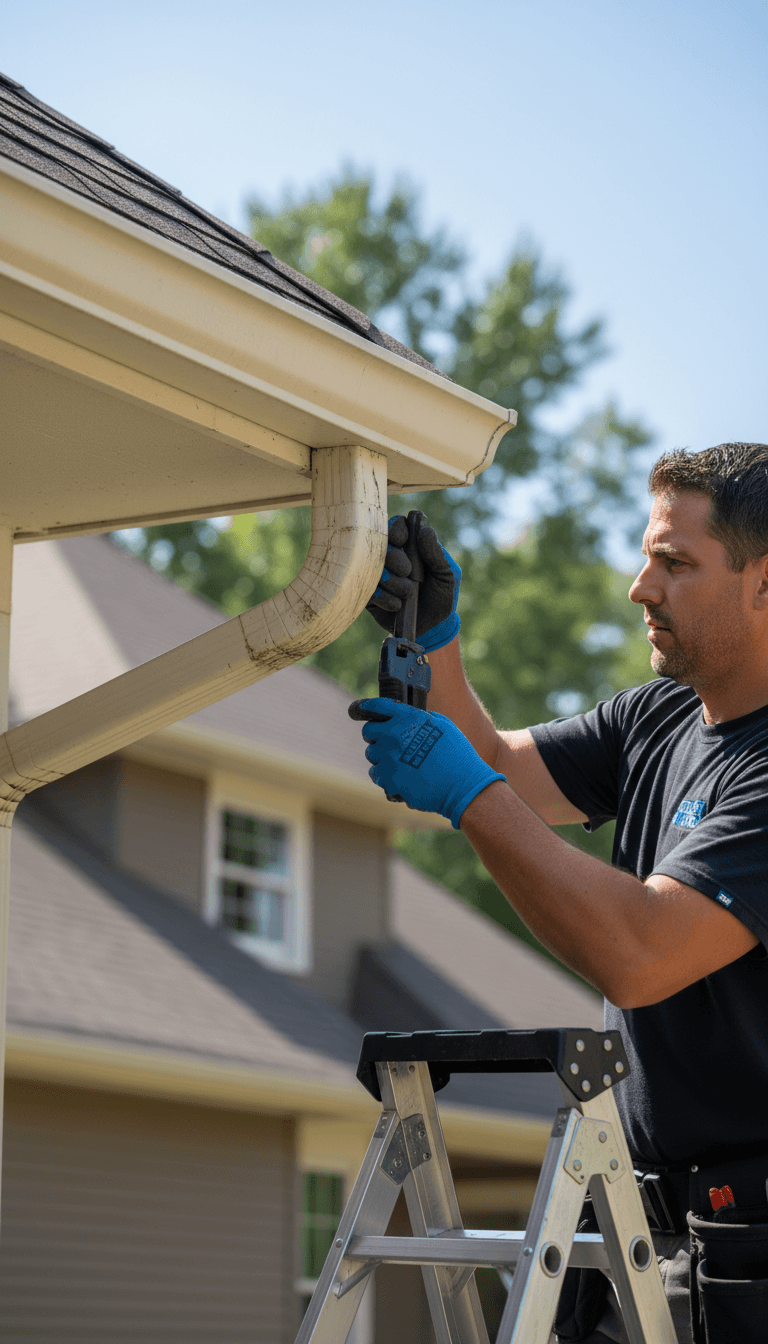 Close up of gutter repair work on a Buffalo home