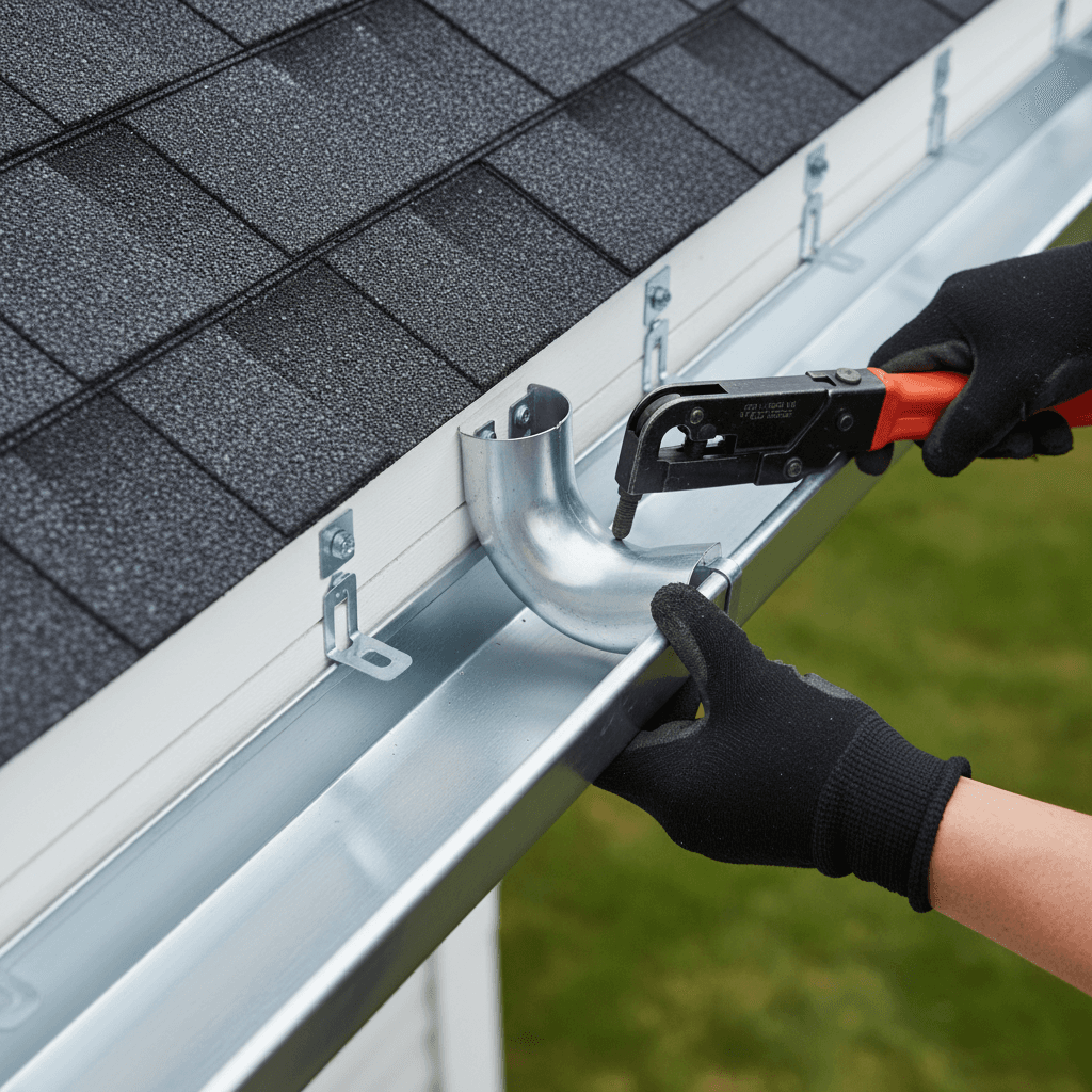 Technician installing new gutter hangers
